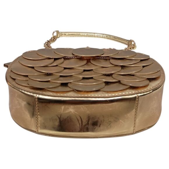 Michael Kors Handbag Small Womens Gold Leather Crossbody Chain Strap Fabric Zip - Picture 6 of 12